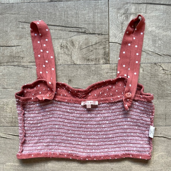 Pacsun Lottie Moss Pink White Polkadot Smocked Crop Top Festival Boho Retro MED - Picture 11 of 15